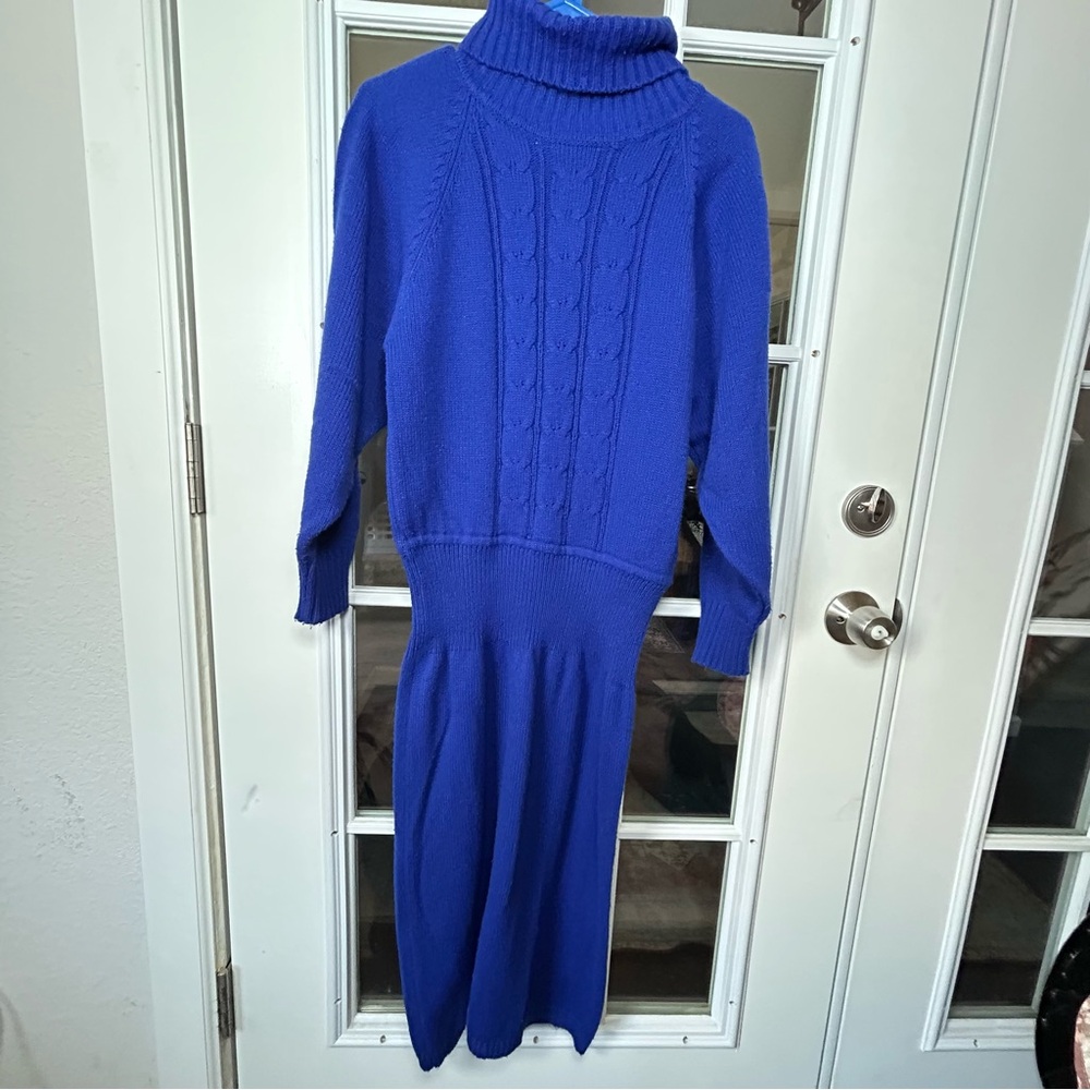 Vintage 1980’s Royal Blue Turtleneck Sweater‎ Dress Size Large